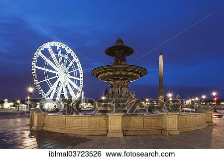"Fountain on Place de la Concorde square in front of a ferris wheel and an obelisk, Paris, Ile-de-France, France, Europe" View Large Photo Image Stock Photograph - "Fountain on Place de la Concorde square in front of a ferris wheel and an obelisk, Paris, Ile-de-France, France, Europe". Fotosearch