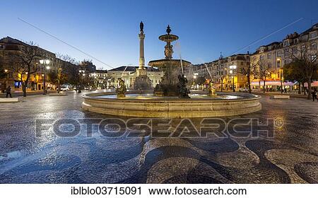 "Fountain, Praca do Rossio square, paving stones with a wave pattern, Lisbon, Lisbon District, Portugal, Europe" View Large Photo Image Stock Image - "Fountain, Praca do Rossio square, paving stones with a wave pattern, Lisbon, Lisbon District, Portugal, Europe". Fotosearch