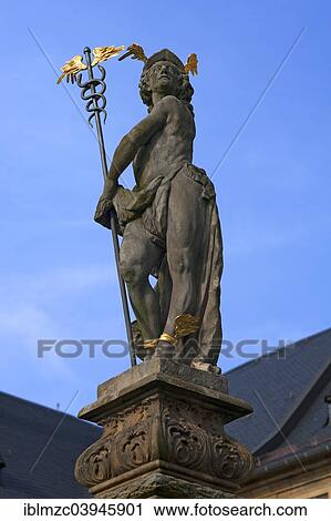 "Fountain statue of Hermes outside Michaelsberg Abbey, former Benedictine abbey, 17th century, Bamberg, Upper Franconia, Bavaria, Germany, Europe" View Large Photo Image Stock Image - "Fountain statue of Hermes outside Michaelsberg Abbey, former Benedictine abbey, 17th century, Bamberg, Upper Franconia, Bavaria, Germany, Europe". Fotosearch