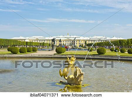 "Fountain with golden fish, Grand Peterhof Palace, St. Petersburg, Russia, Europe" View Large Photo Image Stock Image - "Fountain with golden fish, Grand Peterhof Palace, St. Petersburg, Russia, Europe". Fotosearch
