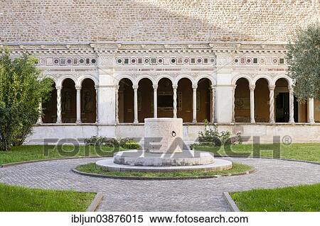 Stock Photography - "Fountain with Lombard friezes, 9th century, cloister of the Archbasilica of St. John Lateran, Lateran, Vatican, Rome, Lazio, Italy, Europe". Fotosearch