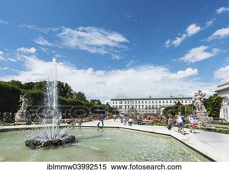 Stock Photography - "Fountain with Mirabell Palace and Mirabell Gardens, Salzburg, Salzburg State, Austria, Europe". Fotosearch
