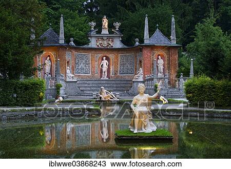 Stock Image - "Fountains, Roman Theatre, Schloss Hellbrunn Palace, Salzburg, Austria, Europe". Fotosearch