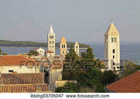 "Four church steeples above the roofs of the historic town centre, Rab, Rab, Primorje-Gorski Kotar, Croatia, Europe" View Large Photo Image Stock Photo - "Four church steeples above the roofs of the historic town centre, Rab, Rab, Primorje-Gorski Kotar, Croatia, Europe". Fotosearch