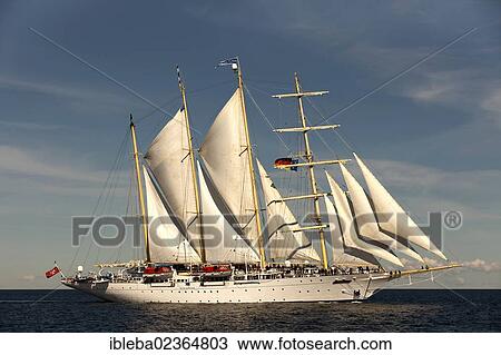 Stock Image - "Four-masted sailing ship Star Flyer, Hanse Sail 2012 festival, Rostock, Mecklenburg-Western Pomerania, Germany, Europe". Fotosearch