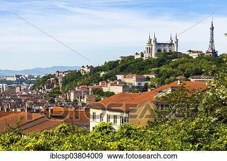 Stock Photo - "Fourviere Hill with Basilica of Notre-Dame, Vieux Lyon historic centre, UNESCO World Heritage Site, Lyon, Rhone-Alpes, France, Europe". Fotosearch