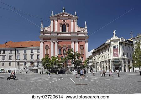 Picture - "Franciscan Church of the Annunciation, Preseren Square, Ljubljana, Slovenia, Europe". Fotosearch