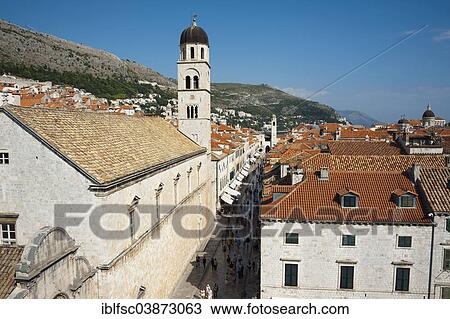 "Franciscan Monastery, view from the city walls, with the main street Stradun or Placa in the historic centre, Dubrovnik, Dalmatia, Croatia, Europe" View Large Photo Image Stock Image - "Franciscan Monastery, view from the city walls, with the main street Stradun or Placa in the historic centre, Dubrovnik, Dalmatia, Croatia, Europe". Fotosearch
