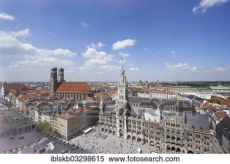 "Frauenkirche or Cathedral of Our Dear Lady, Marienplatz square and New Town Hall, city centre, Munich, Upper Bavaria, Bavaria, Germany, Europe" View Large Photo Image Stock Photography - "Frauenkirche or Cathedral of Our Dear Lady, Marienplatz square and New Town Hall, city centre, Munich, Upper Bavaria, Bavaria, Germany, Europe". Fotosearch