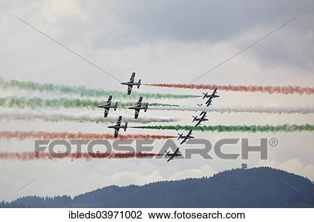 Stock Image - "Frecce Tricolori, aerobatic demonstration team, airshow Airpower 2013, Zeltweg, Styria, Austria, Europe". Fotosearch