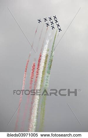 Stock Photography - "Frecce Tricolori, aerobatic demonstration team, airshow Airpower 2013, Zeltweg, Styria, Austria, Europe". Fotosearch