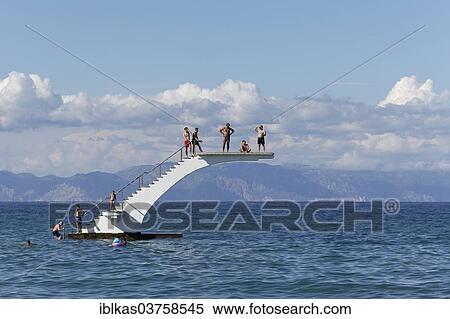 "Free-standing diving platform in the sea, Elli Beach, town beach, new town, Rhodes, Rhodos Island, Dodecanese, Greece, Europe" View Large Photo Image Stock Photography - "Free-standing diving platform in the sea, Elli Beach, town beach, new town, Rhodes, Rhodos Island, Dodecanese, Greece, Europe". Fotosearch