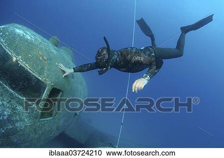 "Freediver at the plane wreck Douglas """"Dakota"""", Kas, Lycia, Province of Antalya, Turkey, Asia" View Large Photo Image Stock Image - "Freediver at the plane wreck Douglas """"Dakota"""", Kas, Lycia, Province of Antalya, Turkey, Asia". Fotosearch