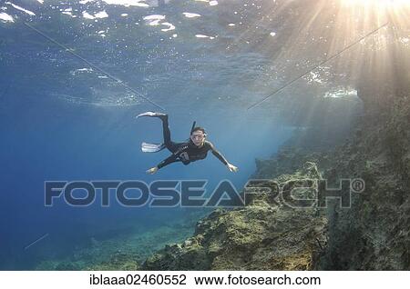Stock Image - "Freediver, Mediterranean Sea, Kas, Kas, Turkey, Asia". Fotosearch