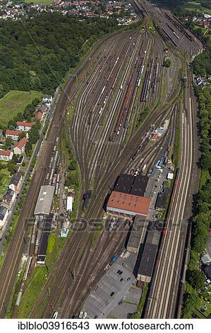 Stock Image - "Freight station Oberhausen Osterfeld, aerial view, Oberhausen, Ruhr district, North Rhine-Westphalia, Germany, Europe". Fotosearch