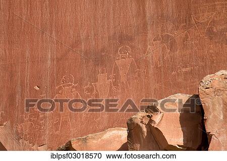 Stock Image - "Fremont petroglyphs in Capitol Reef National Park, Capitol Reef National Park, Utah, United States, North America". Fotosearch