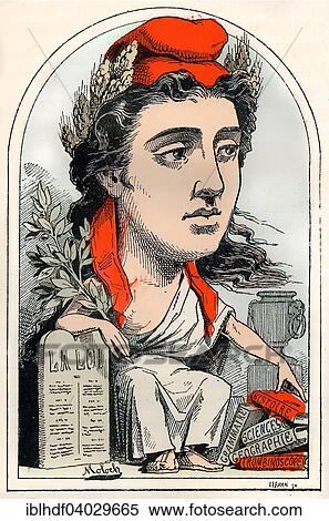 "French Marianne personified as Aimee Desiree Republique, political caricature, 1882, by Alphonse Hector Colomb pseudonym B. Moloch, a French caricaturist" View Large Photo Image Stock Photography - "French Marianne personified as Aimee Desiree Republique, political caricature, 1882, by Alphonse Hector Colomb pseudonym B. Moloch, a French caricaturist". Fotosearch