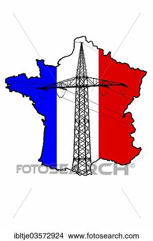 "French national colors, outline of France and power pole, illustration" View Large Photo Image Picture - "French national colors, outline of France and power pole, illustration". Fotosearch