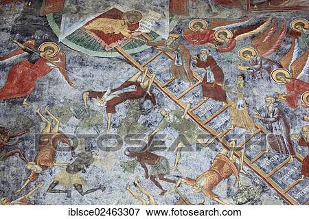 "Fresco, heavenly ladder, Manastirea Sucevita, Sucevita Monastery, Churches of Moldavia, UNESCO World Heritage Site, Romania, Europe" View Large Photo Image Stock Photo - "Fresco, heavenly ladder, Manastirea Sucevita, Sucevita Monastery, Churches of Moldavia, UNESCO World Heritage Site, Romania, Europe". Fotosearch