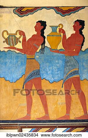 "Fresco, Knossos procession, reconstruction of Arthur Evans, Minoan archaeological site, Crete, Greece, Europe" View Large Photo Image Picture - "Fresco, Knossos procession, reconstruction of Arthur Evans, Minoan archaeological site, Crete, Greece, Europe". Fotosearch
