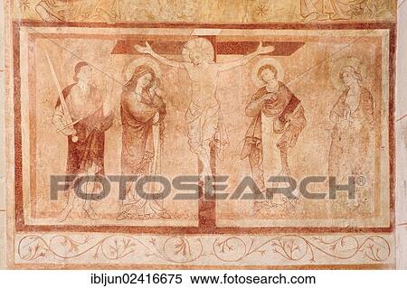 Fresco of the crucified Jesus with Mary, Romanesque-Gothic Abbey Church of St. Martin and St. Severus, Muenstermaifeld, Rhineland-Palatinate, Germany, Europe View Large Photo Image Stock Photography - Fresco of the crucified Jesus with Mary, Romanesque-Gothic Abbey Church of St. Martin and St. Severus, Muenstermaifeld, Rhineland-Palatinate, Germany, Europe. Fotosearch