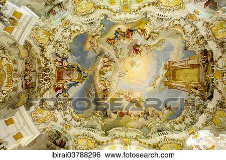 "Fresco on the domed ceiling by Johann Baptist Zimmermann, Wieskirche, Steingaden, Pfaffenwinkel, Upper Bavaria, Bavaria, Germany, Europe" View Large Photo Image Stock Photograph - "Fresco on the domed ceiling by Johann Baptist Zimmermann, Wieskirche, Steingaden, Pfaffenwinkel, Upper Bavaria, Bavaria, Germany, Europe". Fotosearch