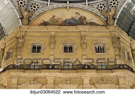 Stock Image - "Fresco representing Asia in a lunette of the dome of Galleria Vittorio Emanuele II, opened on 15 September 1867, architect Giuseppe Mengoni, Milan, Lombardei / Lombardy, Italy, Europe". Fotosearch