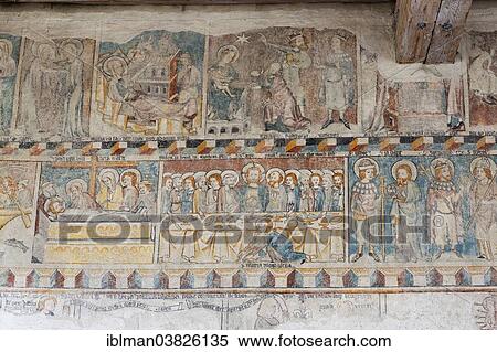 Stock Photography - "Frescoes from about 1360, St. Martin's Chapel in Upper Town, Bregenz, Vorarlberg, Austria, Europe". Fotosearch