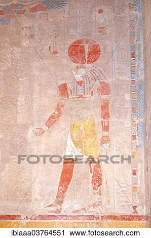 Stock Image - "Frescoes on the walls of the temple, Mortuary Temple of Queen Hatshepsut, Luxor Temple Complex, UNESCO World Heritage site, Thebes, Luxor, Luxor Governorate, Egypt, Africa". Fotosearch