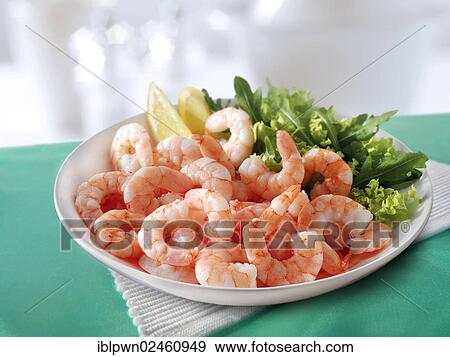 Fresh cooked prawns and salad View Large Photo Image Stock Photo - Fresh cooked prawns and salad. Fotosearch