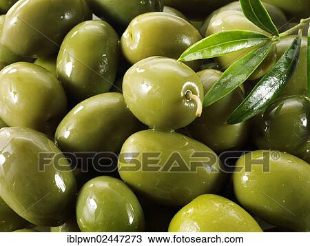 Stock Image - Fresh green queen olives. Fotosearch