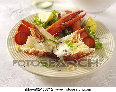 Stock Image - Fresh lobster with salad. Fotosearch