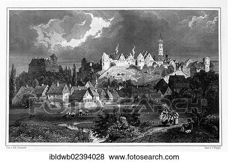 Stock Photo - "Friedberg, Swabia, Bavaria, Germany, Europe, drawn by Ed. Gerhardt, steel-engraved by J. G. Poppel, a steel engraving from the book Das Koenigreich Bayern, 1840 - 1854, Europe". Fotosearch