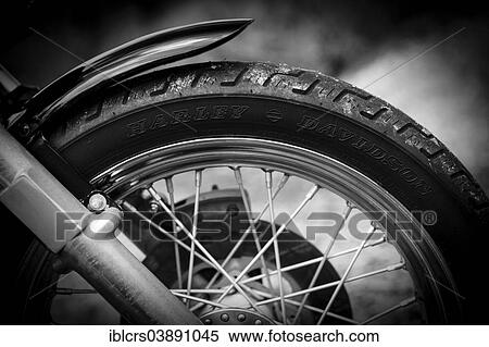 "Front wheel of a Harley Davidson motorcycle, close-up" View Large Photo Image Stock Photography - "Front wheel of a Harley Davidson motorcycle, close-up". Fotosearch