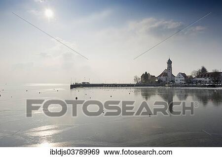 "Frozen Lake Constance, Wasserburg, Bavaria, Germany, Europe" View Large Photo Image Stock Photo - "Frozen Lake Constance, Wasserburg, Bavaria, Germany, Europe". Fotosearch