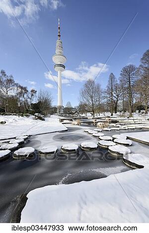 "Frozen ponds in """"Planten un Blomen"""" park, Heinrich Hertz Tower at the rear, Hamburg, Hamburg, Germany, Europe" View Large Photo Image Stock Image - "Frozen ponds in """"Planten un Blomen"""" park, Heinrich Hertz Tower at the rear, Hamburg, Hamburg, Germany, Europe". Fotosearch
