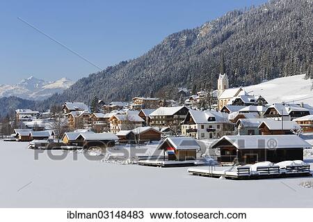 Stock Image - "Frozen Weissensee lake, Techendorf, Weissensee, Carinthia, Austria, Europe". Fotosearch