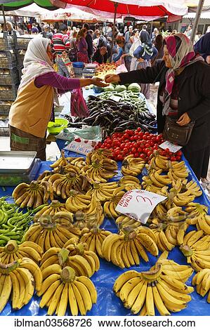 Stock Photograph - "Fruit and vegetable stand, weekly farmer's market, Mugla, Mugla Province, Aegean region, Turkey, Asia". Fotosearch