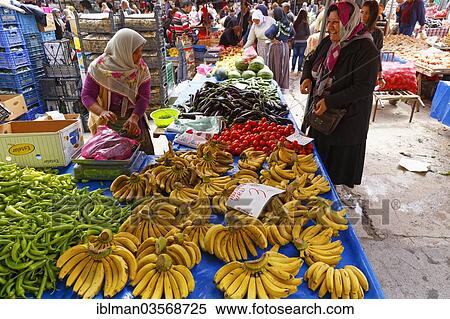 Stock Photography - "Fruit and vegetable stand, weekly farmer's market, Mugla, Mugla Province, Aegean region, Turkey, Asia". Fotosearch