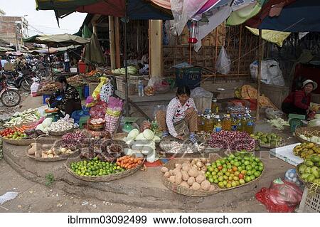 Stock Photo - "Fruit and vegetables for sale at a market, Siem Reap, Siem Reap, Siem Reap Province, Cambodia, Asia". Fotosearch