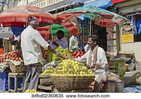 Stock Photography - "Fruit and vegetables for sale at the local market in Mysore, India, Asia". Fotosearch