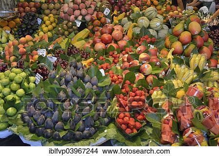 "Fruit at a stall in the market hall, Mercat de la Boqueria, also Mercat de Sant Josep, Barcelona,? Çï? ÇïCatalonia, Spain, Europe" View Large Photo Image Picture - "Fruit at a stall in the market hall, Mercat de la Boqueria, also Mercat de Sant Josep, Barcelona,? Çï? ÇïCatalonia, Spain, Europe". Fotosearch