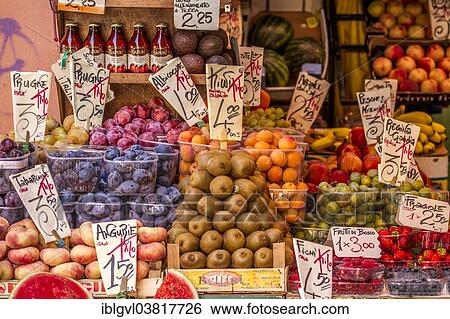 "Fruit on sale at a market stall, Campo della Pescaria, Venice, Italy, Europe" View Large Photo Image Stock Photograph - "Fruit on sale at a market stall, Campo della Pescaria, Venice, Italy, Europe". Fotosearch