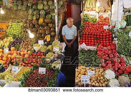 Stock Image - "Fruit stall, vegetable stand, market district, Kadikoy, Istanbul, Asian side, Istanbul Province, Turkey, Asia". Fotosearch