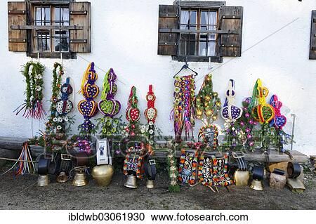 Stock Image - "Fuikln, colourful headdress for the traditional cattle drive, Halsam, Ramsau bei Berchtesgaden, Berchtesgadener Land District, Upper Bavaria, Bavaria, Germany, Europe". Fotosearch