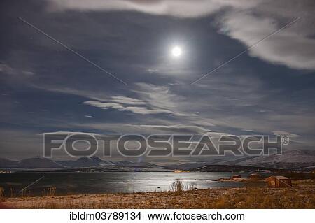 "Full moon over the Grindoysund at mTromso, Troms, Norway, Europe" View Large Photo Image Picture - "Full moon over the Grindoysund at mTromso, Troms, Norway, Europe". Fotosearch