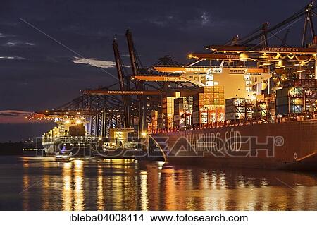 "Fully automatic unloading of container ships, Burchardkai, Hamburg, Germany, Germany, Europe" View Large Photo Image Picture - "Fully automatic unloading of container ships, Burchardkai, Hamburg, Germany, Germany, Europe". Fotosearch