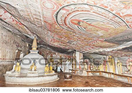 "Fully painted interior room of the cave, colourful murals on the walls and the ceiling, frescoes, statues and a stupa, Maharaja-Iena cave, Buddhist cave temple of Dambulla, Golden Temple of Dambulla, Central Province, Sri Lanka, Asia" View Large Photo Image Stock Photograph - "Fully painted interior room of the cave, colourful murals on the walls and the ceiling, frescoes, statues and a stupa, Maharaja-Iena cave, Buddhist cave temple of Dambulla, Golden Temple of Dambulla, Central Province, Sri Lanka, Asia". Fotosearch
