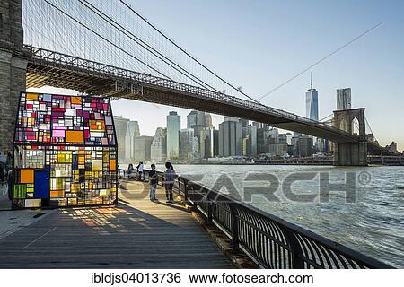 "Fulton Ferry State Park on the East River, the Brooklyn Bridge and Downtown Manhattan at the back, Dumbo, Down Under the Manhattan Bridge Overpass, New York, United States, North America" View Large Photo Image Stock Photograph - "Fulton Ferry State Park on the East River, the Brooklyn Bridge and Downtown Manhattan at the back, Dumbo, Down Under the Manhattan Bridge Overpass, New York, United States, North America". Fotosearch