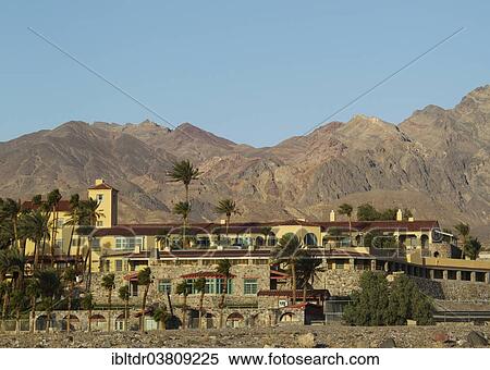 Stock Photography - "Furnace Creek Inn, Amargosa Mountains at the back, Death Valley National Park, California, USA". Fotosearch